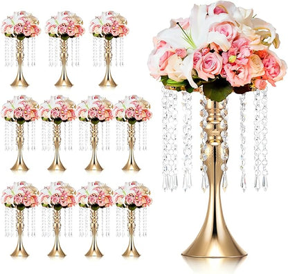Unittype 12 Pcs Wedding Centerpieces for Tables 13 Inch Tall, Crystal Flower Stand Floral Vases for Tabletop Flower Arrangement Stand Valentines Gift Baptism Christmas Party Decor (Gold)