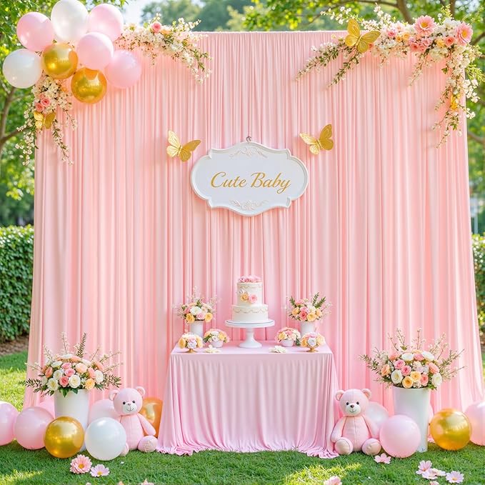 Blush Pink Backdrop Curtain for Parties Baby Shower Wrinkle Free Pink Photo Curtains Backdrop Drapes Fabric Decoration for Wedding Birthday Party 5ft x 8ft,2 Panels