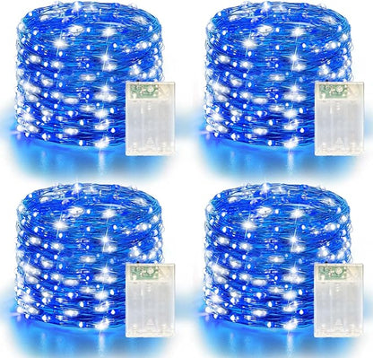4 Pack 240LED Christmas Fairy Lights Battery Operated - 20FT Twinkle Lights with 2 Lighting Modes Indoor, Waterproof Led Fairy String Lights for Bedroom, Classroom, Dorm, DIY Decor, Blue & White