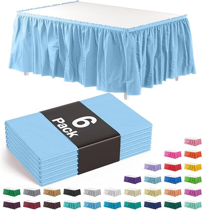 Exquisite Ruffle Table Skirt Light Blue 6 Pack 14 Ft Long Table Skirts for Rectangle Tables 6ft Plus or Round Tables Skirts with Adhesive Strip for Gender Reveal Decor & Happy Birthday Parties