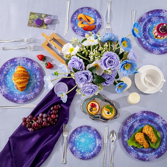 WELLIFE 20PCS Frozen Plastic Plates – Snowflake Dinner & Dessert Plates (10×9.2" + 10×6.3"), Winter Wonderland Party Plates for Girls Birthday, Christmas & Frozen Theme Decorations