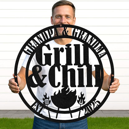 Custom BBQ Chef Metal Sign, Personalized Grill Name Cut Wall Decor for Outdoor Cooking Area, Rustic Patio Barbecue Gift