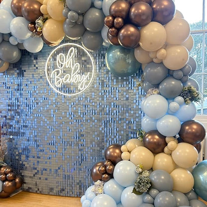 Shimmer Wall Backdrop Baby Blue Square Sequin Wall Panel Backdrop Decor for Wedding, Anniversary, Birthday, Party, 24 Panels