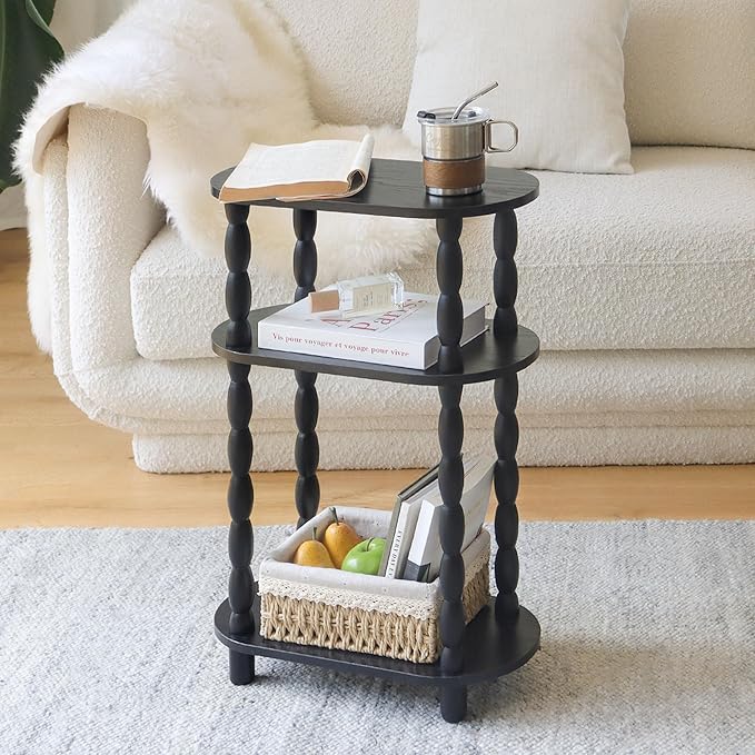 MaxSmeo Small End Table Set of 2, 3-Tier Narrow Side Table Bedroom Set of 2 with Storage, Skinny Side Table Nightstand for Small Space, Bedrooms, Living Room (Black)