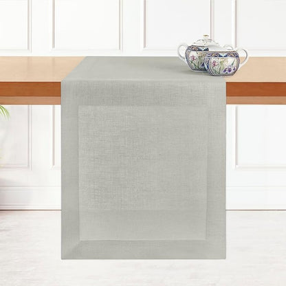 D'Moksha Homes Linen Table Runner 36 Inches - 100% Pure Linen Silver Grey Small Table Runner 14 x 36 Inch for Dresser, Coffee Tables, Winter, Christmas, Holiday-Machine Washable