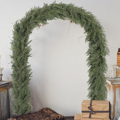 Jutom 1 Pcs 12 ft Thick Christmas Cedar Garland Artificial Realistic Soft and Flexible Full Faux Green Cedar Pine Garland for Home Indoor Xmas Holiday Mantle Fireplace Party Decoration