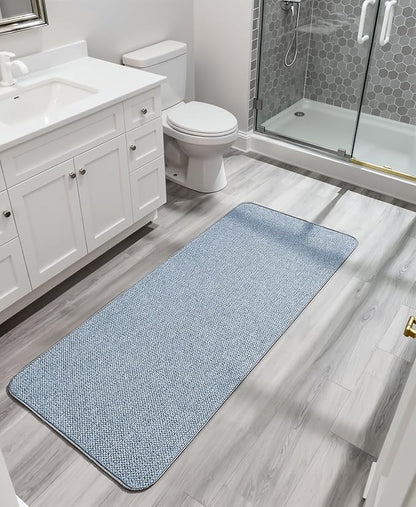 Bath Mat,Ultra Thin Bathroom Runner Rugs,Large Bath Mats for Bathroom,Quick Dry,Non-Slip,Machine Washable,Low Pile,Bath Rug,Shower Outside,Sink,Home Decor Accessories.Blue,2'x5'（24x60inch）