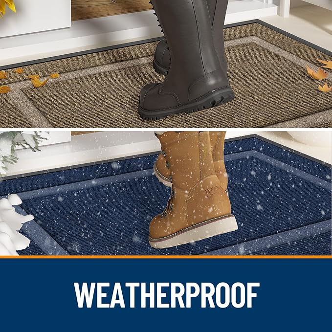 OLANLY Front Door Mat Indoor Outdoor Entrance, Waterproof All-Season, All-Weather Doormat, Sturdy Natural Rubber, Fade Resistant, Low Profile, Easy Clean Patio Porch Entryway Mat, 59x35, Light Brown