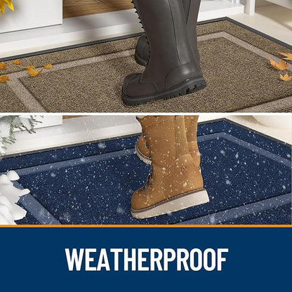 OLANLY Front Door Mat Indoor Outdoor Entrance, Waterproof All-Season, All-Weather Doormat, Sturdy Natural Rubber, Low Profile, Easy Clean Patio Porch Entryway Mat, 47x23, Jet Black