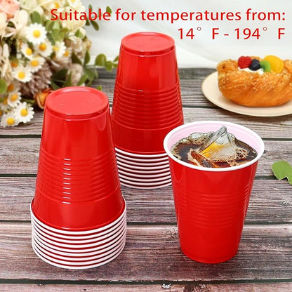 200 Count Plastic Cups Disposable - 16 oz Red Cups for Party Birthday Picnics Christmas Party