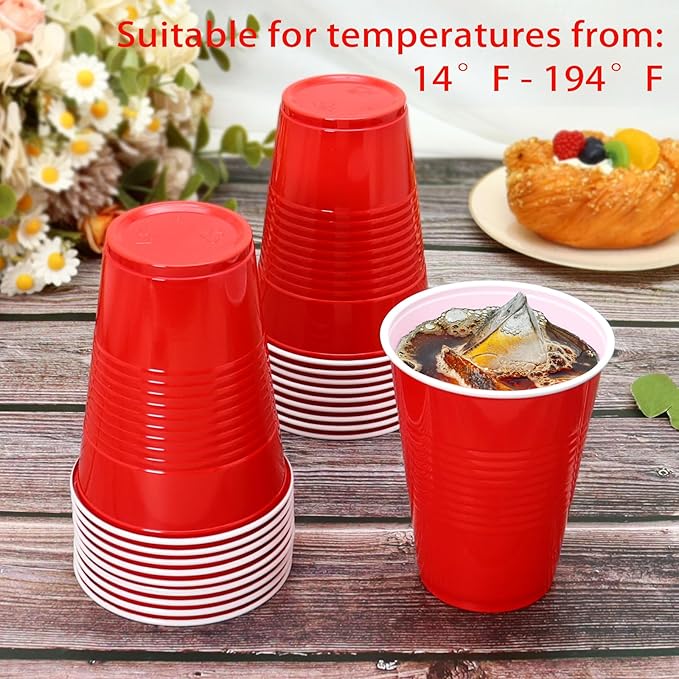 16 oz Red Plastic Cups Disposable - Christmas Cups Red Disposable Cups for Party Birthday Picnics Christmas (100 Count)