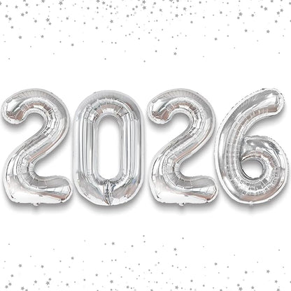 Katchon, Giant 42 Inch - 2026 Balloons Silver - Happy New Year Decorations 2026 | New Year 2026 Balloons, Silver Happy New Year Party Decorations | 2026 silver Balloons