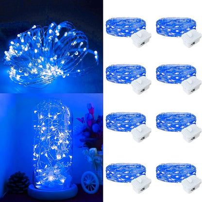 Fairy Lights,Silver Wire String Lights Waterproof,Battery Operated 7FT 20LED Firefly Starry Moon Lights for DIY Christmas Wedding Party Bedroom Decor (Blue, 8 Pack)