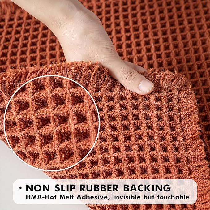 MIULEE Orange Set of 2 Waffle Bathroom Rugs, Boho Bath Rugs Non Slip Washable, Super Absorbent Bath Mats, Ultra Soft Rubber Backed Shower Mats for Bathroom Floor, Tub and Shower, 20x32 Inch