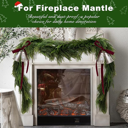 Christmas Norfolk Pine Garland - Soft-Touch Artificial Greenery for Mantle, Table, Fireplace, Wall - Winter Xmas Decor (15FT, Needle-Pine)