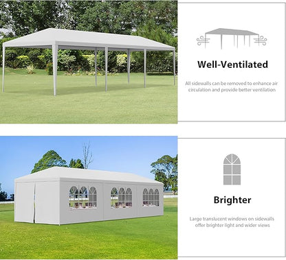 HomGarden 10'x30' Outdoor Party Tent Heavy Duty Large Backyard Canopy Tent Cater Party Favor Supplies Patio Gazebo for Outdoor Events Wedding Gatherings BBQ with Removable Sidewalls
