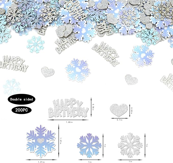 Blue Silver Purple Snowflake Happy Birthday Confetti for Table – 200PC Glitter Heart Snowflakes Table Scatters intend for Winter Wonderland Frozen Birthday Party Decorations