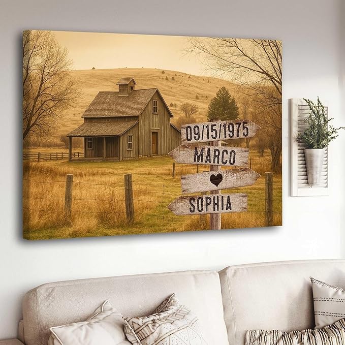 GABITA Personalized Wooden Name Sign Couple Wall Art, Gift for Husband and Wife, Parents, Landscape Picture Frame Gift for Christmas, Boyfriend and Girfriend Valentine Canvas Poster