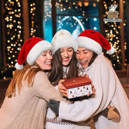 Queenmore Adult's Christmas Santa Claus Hat, Plush Santa Cap, Velvet Headwear, Lined and Fabric-Shedding Resistant