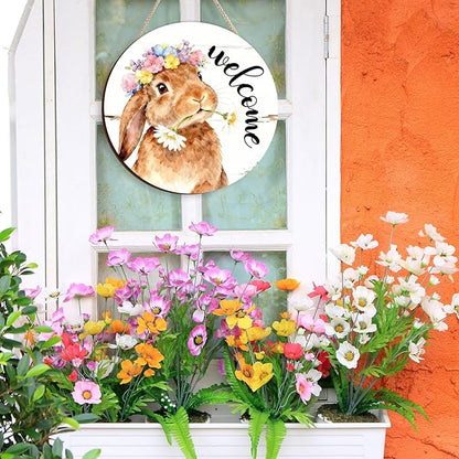 Kercan Easter Decor Door Sign, Religious Easter Decorations for Home, Spring Welcome Sign for Front Door, Bunnies Wood Signs, Bunny Egg Decor Wood Hanging Sign Gifts