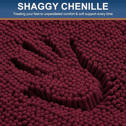 Smiry Luxury Chenille Bathroom Rugs 44x32, Extra Soft and Absorbent Shaggy Bath Mat, Machine Washable, Non-Slip Plush Carpet Runner for Tub, Shower, and Floor, Home Decor Accessories, Burgundy