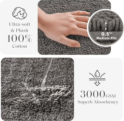 Madison Park Splendor Reversible 100% Cotton Tufted Bathroom Rug-3000 GSM Hotel Quality Luxurious Plush Medium Pile Bath Mat Absorbent, Quick Dry, Shower Room Décor, 24x72, Charcoal