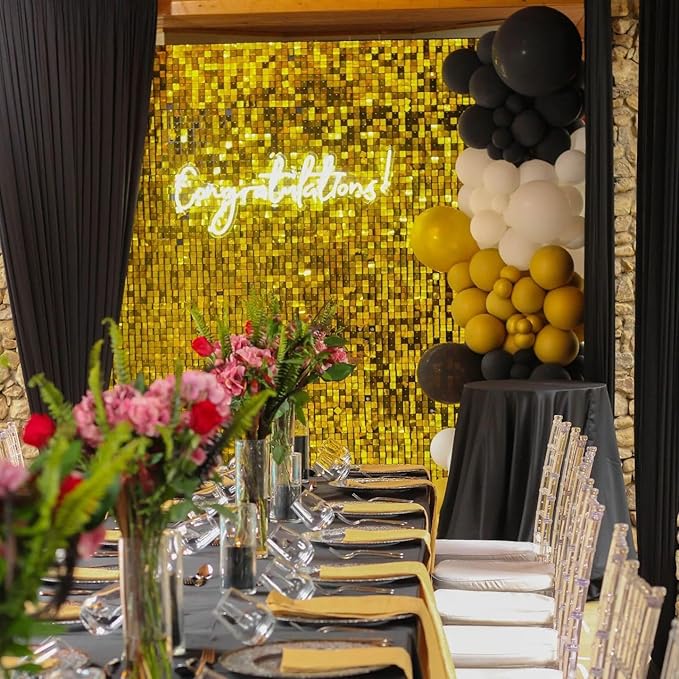 Shimmer Wall Backdrop Gold Square Sequin Wall Panel Backdrop Decor for Wedding, Anniversary, Birthday, Party, 24 Panels