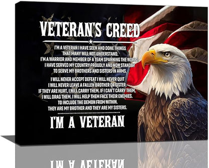 Veteran Wall Art Patriotic Pictures Wall Decor Military Canvas Prints Veterans Day Decorations Painting Framed Bald Eagle Artwork Office Home Man Cave Decor For Bathroom Bedroom Living Room 16"x12"