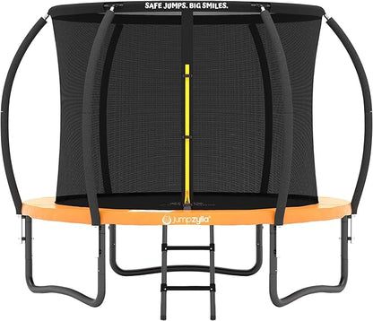 JUMPZYLLA Trampoline Outdoor 8FT 10FT 12FT 14FT 15FT 16FT with Enclosure and Ladder, ASTM Approved Recreational Trampoline for Kids and Adults, Anti-Rust Coated Frame