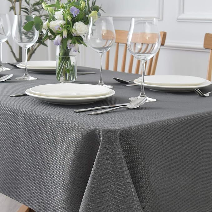 maxmill Textured Tablecloth Water Resistance Antiwrinkle Spill Proof Jacquard Table Cloth, Fabric Table Cover for Buffet Banquet Parties Event Holiday Dinner, Square 70 x 70 Inch, Charcoal