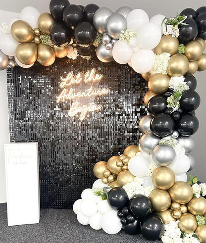 Shimmer Wall Backdrop Black Square Sequin Wall Panel Backdrop Decor for Wedding, Anniversary, Birthday, Party, 12 Panels