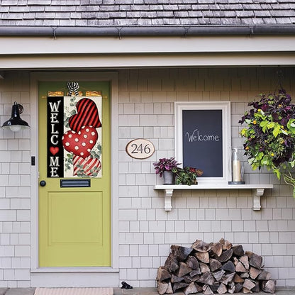 AVOIN colorlife Valentines Day Welcome House Flag 28x40 Inch Outside Double Sided, Anniversary Love Heart Rustic Yard Outdoor Decoration