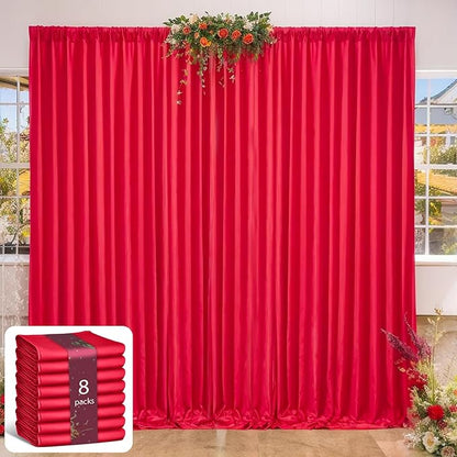 32 x 10ft Red Backdrop Curtains Photo Background Curtains 8 Panels (10'L x 4'W Each) with Rod Pocket, No-Wrinkle Polyester Backdrop Drapes for for Wedding Birthday Party Christmas Prom Dj Set up Event