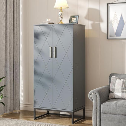 51" Kitchen Pantry Storage Cabinet, Freestanding Pantry Cabinets with Doors andAdjustable Shelves, Buffet Cupboards Storage Cabinet for Home Office Use, DinningRoom(Grey)
