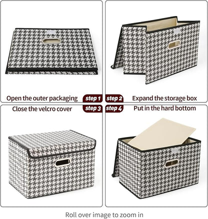 STOREONE Fabric Storage Cube Bins Foldable Organizer Container Collapsible Basket with Lids and Metal Handles, for Home, Bedroom, Closet 3 Pcs (Houndstooth)
