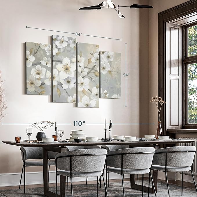 ElephantStock Golden Garden Wall Art - Horizontal Canvas - 4-Piece Living Room Wall Decor - Leaves Painting Canvas Print - Gray and Beige Decor for Wall by Nan - 84" X 54"