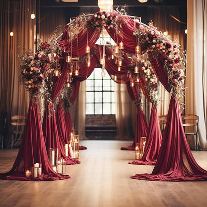 Wokceer Burgundy Wedding Arch Draping Fabric Backdrop 4 Panels 28.7" X 20FT Sheer Drapes Fabric for Wedding Arbor Ceremony Party