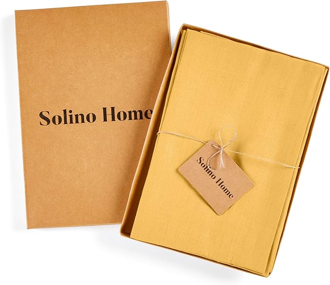 Solino Home Linen Napkins Set of 4-100% Pure Linen Mustard Yellow Dinner Napkins Cloth 20 x 20 Inch - Fete, Handcrafted and Machine Washable