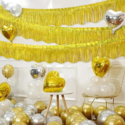 LOLStar 6 Pack Gold Foil Fringe Garland Christmas Party Decorations, 59Ft Tinsel Streamers Shiny Gold Wall Hanging Tinsel Fringe Banners for Wedding Birthday Anniversary New Year Party Decor