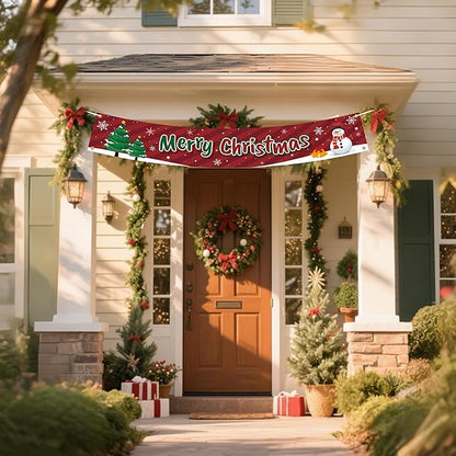 HOOSUN Christmas Decorations Outdoor Indoor,138 x 20 Inch Merry Christmas Banner for Outside,Large Xmas Tree Snowman Banners Yard Fence Decorations,Xmas Decor Banner for Fence,Proch,Wall,Party