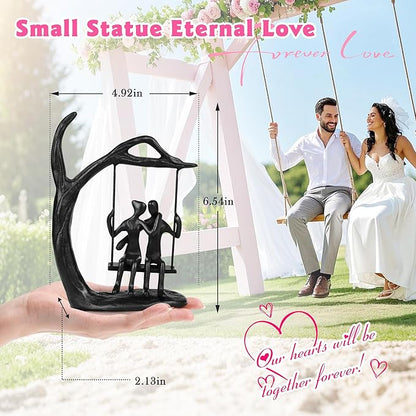 Anniversary Wedding Gifts for Couple/Her - Romantic Couple Statue in Love, Black Metal Figurine Sweet Loving Together Iron Sculpture Decor, Gifts for Wife Husband Christmas