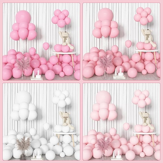 Amandir 144Pcs Pink Balloons Garland Arch Kit Light Pink Gold White Confetti Latex Metallic Balloons for Girl Birthday Baby Shower Wedding Graduation Party Decorations Supplies