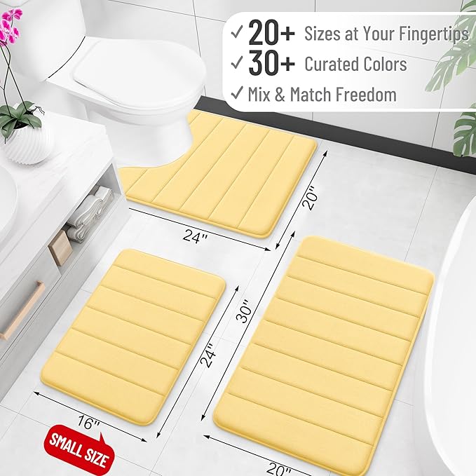 OLANLY Memory Foam Long Bathroom Rugs Runner 47x17, Super Soft Absorbent Bath Mat, Quick Dry, Machine Washable Shower Floor Rugs, Bathmat Carpet, Bathroom Home Decor Accessories, Yellow