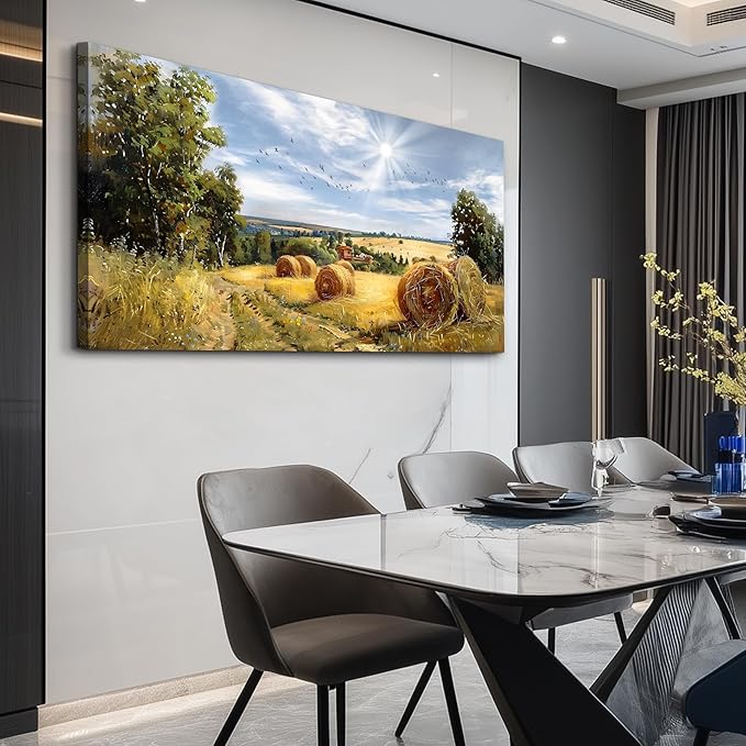 FUHAIHUA Large Wall Decor For Living Room Canvas Wall Art For Bedroom Inspiration Wall Decorations Country Field Pictures Landscape Paintings Artwork Posters Mural Modern Room Home Decor 24x48 In