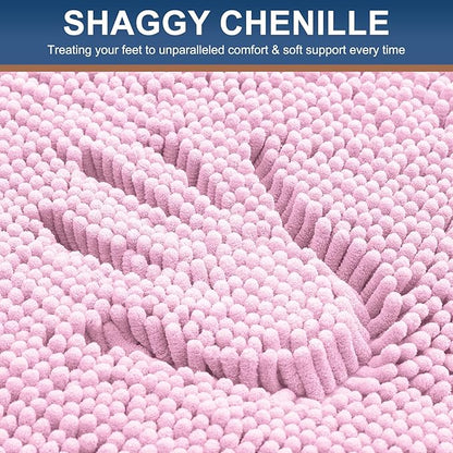 Smiry Luxury Chenille Bathroom Rugs 47x20, Extra Soft and Absorbent Shaggy Bath Mat, Machine Washable, Non-Slip Plush Carpet Runner for Tub, Shower, and Floor, Home Decor Accessories, Pink