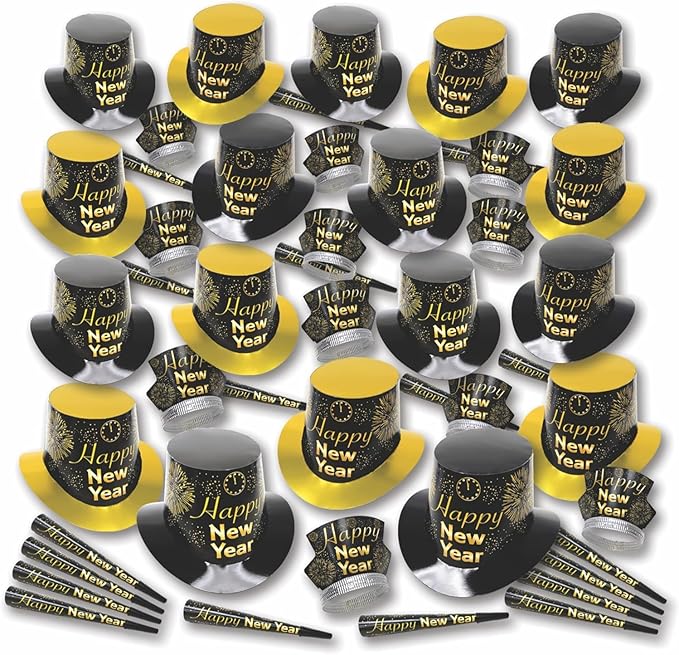 Crown Display New Years Party Favors 2026 200 Person Gold Fireburst Top Hats Tiaras Horns Noise Makers New Year Eve Hats Happy New Year Hats Decorations 2026 New Years Eve Party Favors