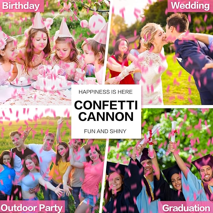 Confetti Cannon Pink 12 Pack Biodegradable Handheld Confetti Party Poppers for Weddings, Gender Reveals, Birthdays & Celebrations 12-Inch Twist Confetti Shooters for Party Fun