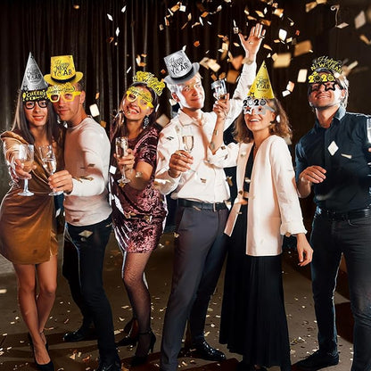 48PCS New Years Eve Party Supplies 2026 for 24 Guests, Happy New Years Decorations Party Favors Includes Top Hats, Tiaras, Glasses Accessories for Adults Kids Nye Decorations 2026