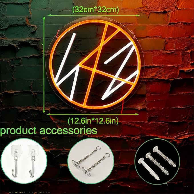 K-Pop Circle Logo Neon Sign, Orange and White Band Wall Light, Music Fan Merch Decor, LED Gift for Fans (12.6"x12.6")