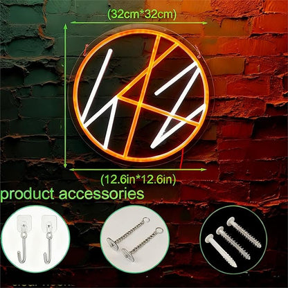K-Pop Circle Logo Neon Sign, Orange and White Band Wall Light, Music Fan Merch Decor, LED Gift for Fans (12.6"x12.6")